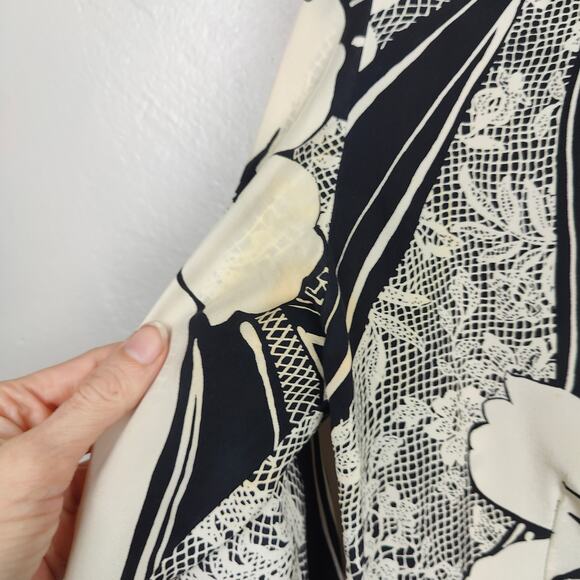 Vintage Gerard Darel Silk Top Womens 38 US 2-4 White Black Floral Button Up Vtg - Picture 4 of 9